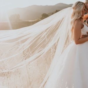 Silk white tulle cathedral veil - never worn!